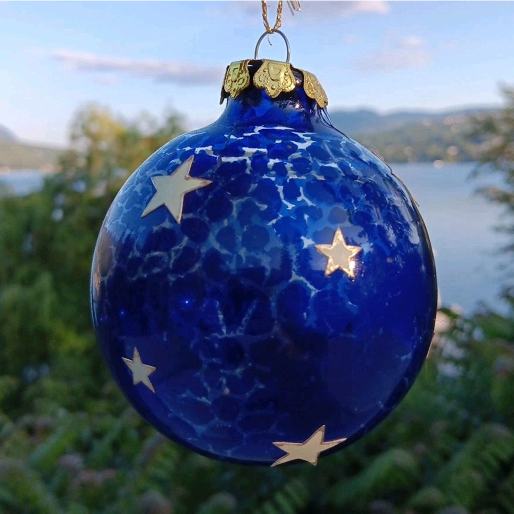 Vintage 3in Blown Blue Glass Stars Christmas Ornament Taiwan Est 1980s